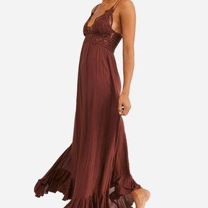 Free People Adella Maxi Slip Dress, Mocha Brown, Sz Large L/M, Retail $128, NWT